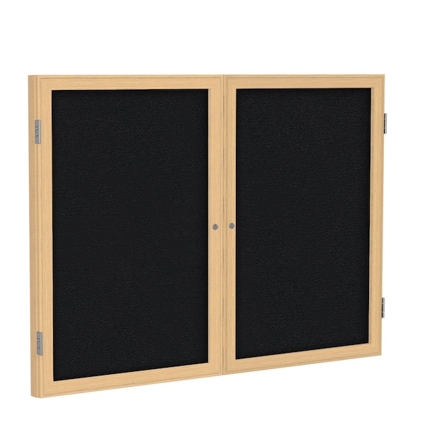 Enclosed Bulletin Board, 2 Door, Fabric, Oak Frame, 3 ft H x 4 ft W, Black